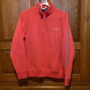 Vineyard Vines Men's Coral 1/4 Zip Fleece Sweatshirt